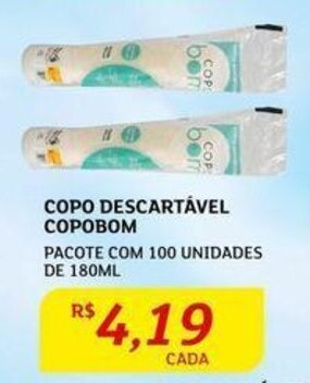 Assaí Atacadista COPO DESCARTÁVEL COPOBOM PACOTE COM 100 UNIDADES DE 180ML oferta