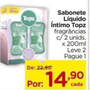 Carrefour Sabonete Líquido Íntimo Topz fragrâncias c/2 unids. x 200ml Leve 2 Pague 1 oferta