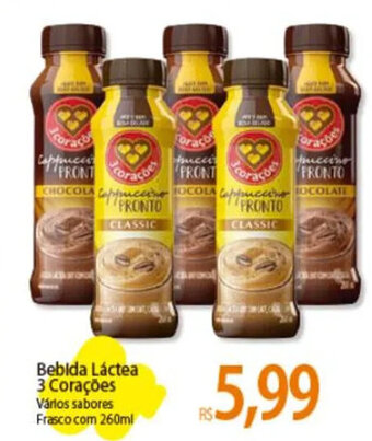 Atacadão Bebida Láctea 3 Corações Vários sabores Frasco com 260ml oferta