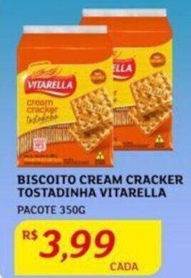 Assaí Atacadista BISCOITO CREAM CRACKER TOSTADINHA VITARELLA PACOTE 350G oferta