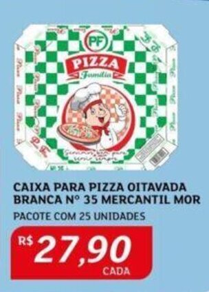 Assaí Atacadista CAIXA PARA PIZZA OITAVADA BRANCA N° 35 MERCANTIL MOR PACOTE COM 25 UNIDADES oferta