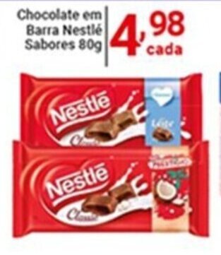 X Supermercados Chocolate em Barra Nestlé Sabores 80g oferta