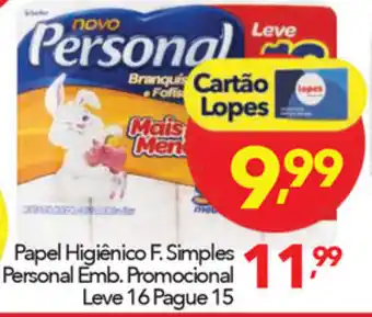 Lopes Supermercados Papel Higiénico F. Simples personal Emb. Promocional Leve 16 Pague 15 oferta