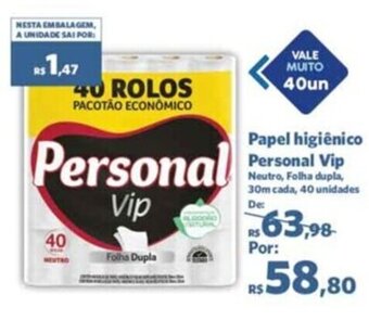 Sam's Club Papel higiênico Personal Vip Neutro, Folha dupla, 30m cada, 40 unidades oferta