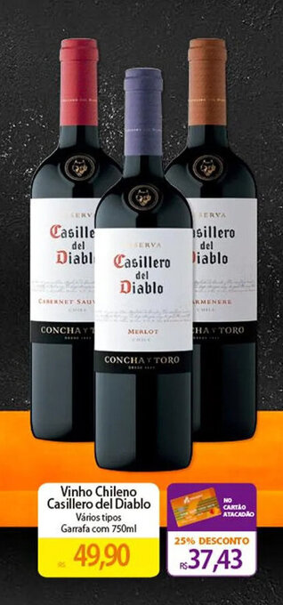 Atacadão Vinho Chileno Casillero del Diablo Vários tipos Garrafa com 750ml oferta