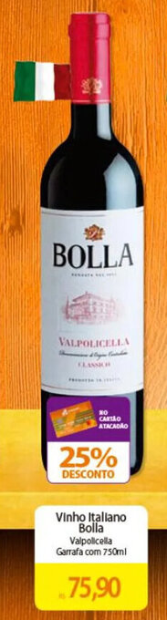 Atacadão Vinho Italiano Bolla Valpolicella Garrafa com 750ml oferta