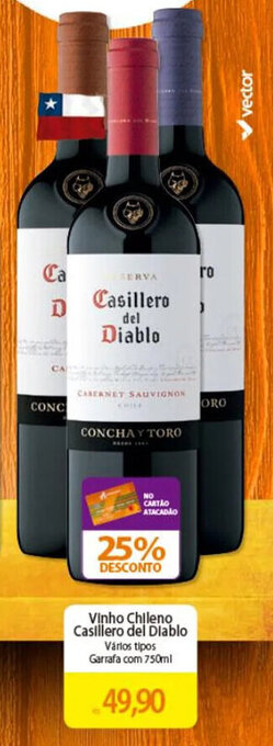Atacadão Vinho Chileno Casillero del Diablo Vários tipos Garrafa com 750ml oferta