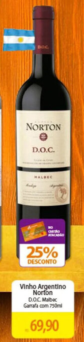 Atacadão Vinho Argentino Norton D.O.C. Malbec Garrafa com 750ml oferta