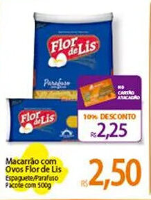Atacadão Macarrão com Ovos Flor de Lis Espaguete/Parafuso Pacote com 500g oferta