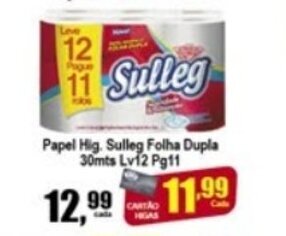 Higa's Supermercado Papel Hig. Sulleg Folha Dupla 30mts Lv12 Pg11 oferta