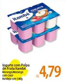 Atacadão logurte com Polpa de Fruta Itambé Morango/Morango com Coco Bandeja com 540g oferta