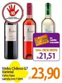 Atacadão Vinho Chileno G7 Varietal vanos tipos Garrafa com 750ml oferta