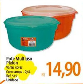 Pote Multiuso Plelon Vártas cores Com tampa-9,5L Ref. 515 Unidade