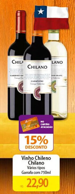 Vinho Chileno Chilano Vários tipos Garrafa com 750ml