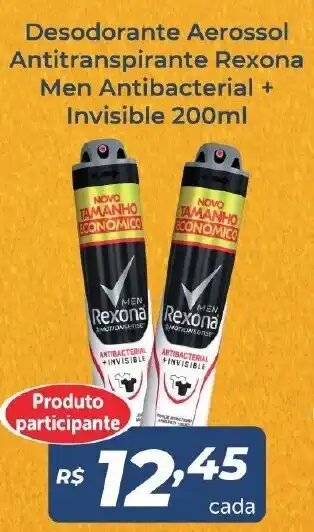 Atakarejo Desodorante Aerossol Antitranspirante Rexona Men Antibacterial + Invisible 200ml oferta
