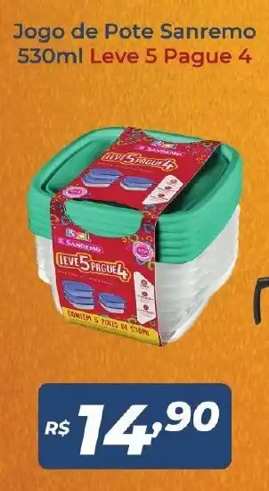 Atakarejo Jogo de Pote Sanremo 530ml Leve 5 Pague 4 oferta