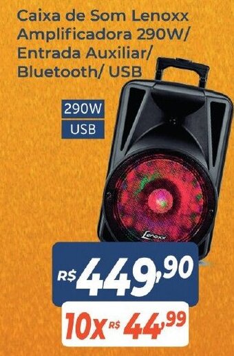 Caixa de Som Lenoxx Amplificadora 290w/ Entrada Auxiliar/ Bluetooth/ USB