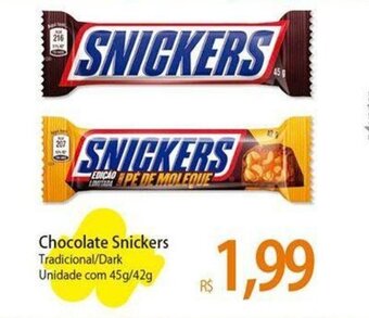 Atacadão Chocolate Snickers Tradicional/Dark Unidade com 45g/42g oferta