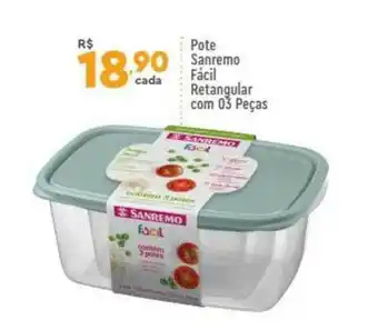 Pote Sanremo Fácil Retangular Com 03 Peças