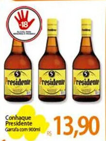 Conhaque Presidente Garrafa com 900ml