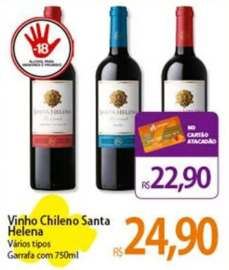 Atacadão Vinho Chileno Santa Helena Vários tipos Garrafa com 750ml oferta