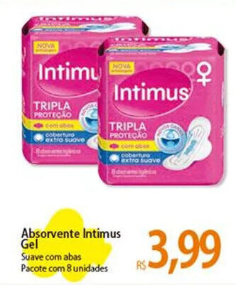 Atacadão Absorvente Intimus Gel Suave com abas Pacote com 8 unidades oferta