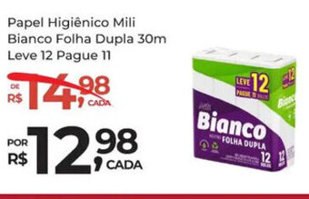 Papel Higiênico Mili Bianco Folha Dupla 30m Leve 12 Pague 11
