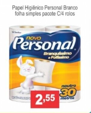 Papel Higiénico Personal Branco folha simples pacote c/4 rolos