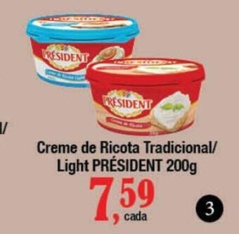 Supermercados Unidos Creme de Ricota Tradicional/ Light PRÉSIDENT 200g oferta