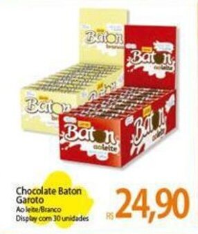 Atacadão Chocolate Baton Garoto Ao lete/Branco Display com 30 unidades oferta