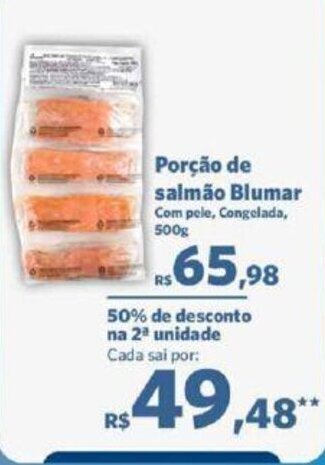 Sam's Club Porção de salmão Blumar Com pele, Congelada, 500g oferta