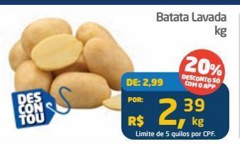 Tenda Atacado Batata lavada kg oferta