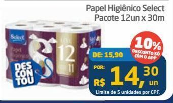 Tenda Atacado Papel higiênico select pacote 12un x 30m oferta