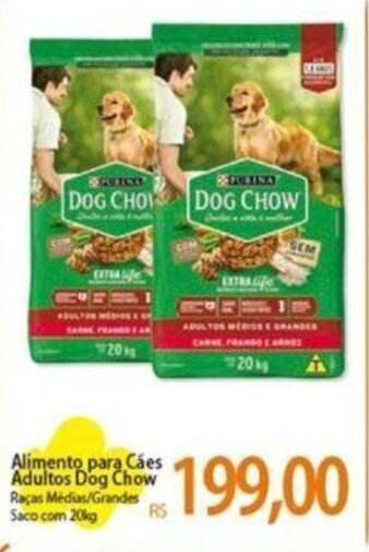 Atacadão Alimento para Cães Adultos Dog Chow Raças Medias/Grandes Saco.com 20kg oferta