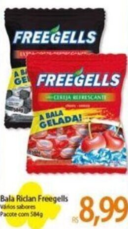 Atacadão Bala Riclan Freegells Vários sabores Pacote com 584g oferta