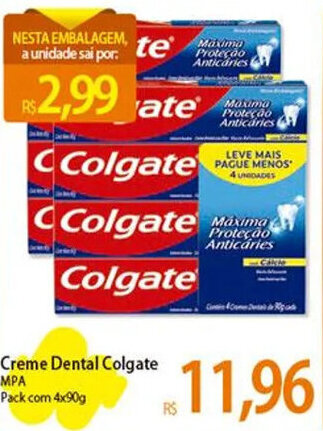 Atacadão Creme Dental Colgate MPA Pack com 4x90g oferta