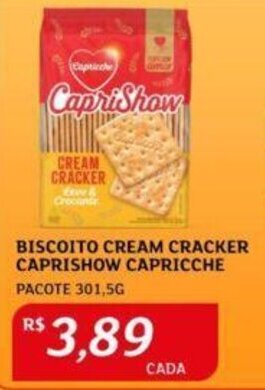 Assaí Atacadista BISCOITO CREAM CRACKER CAPRISHOW CAPRICCHE PACOTE 301,5G oferta