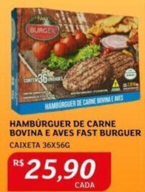 Assaí Atacadista HAMBÚRGUER DE CARNE BOVINA E AVES FAST BURGUER CAIXETA 36X56G oferta