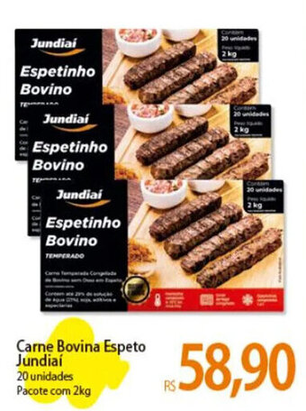 Atacadão Carne Bovina Espeto Jundiaí 20 unidades Pacote com 2kg oferta