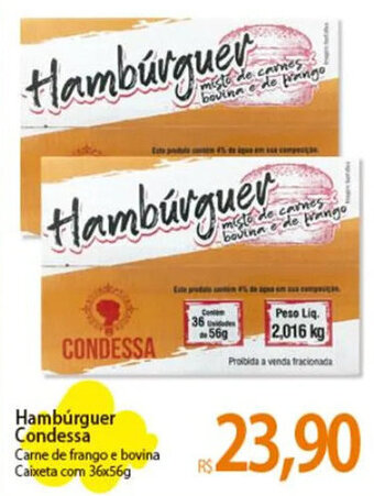 Atacadão Hambúrguer Condessa Carne de frango e bovina Caixeta com 36x56g oferta