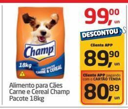 Tenda Atacado Alimento para cães carne e cereal champ pacote 18kg oferta