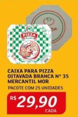 Assaí Atacadista CAIXA PARA PIZZA OITAVADA BRANCA N° 35 MERCANTIL MOR PACOTE COM 25 UNIDADES oferta