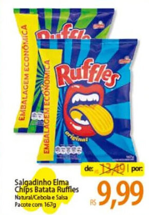 Atacadão Salgadinho Elma Chips Batata Ruffles Natural/Cebola e Salsa Pacote com 167g oferta