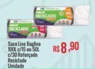 Mart Minas Saco Lixo Baglixo 100L c/15 ou 50L c/30 Reforçado Reciclado Unidade oferta