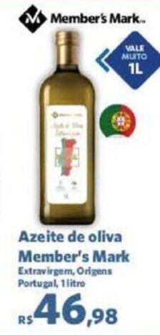 Sam's Club Azeite de oliva Member's Mark Extravirgem, Origens Portugal, 1 litro oferta