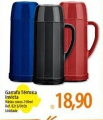 Atacadão Garrafa Térmica Invicta Vartas cores-750ml Ref.8213/0105 Unidade oferta