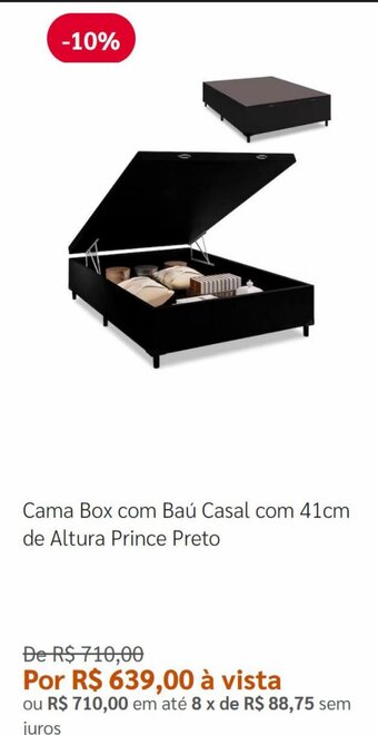 Cama Box com Baú Casal com 41cm de Altura Prince Preto