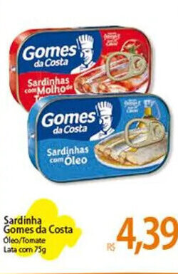 Atacadão Sardinha Gomes da Costa Oleo/Tomate Lata com 75g oferta