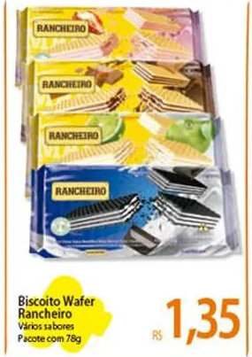 Atacadão Biscoito Wafer Rancheiro Vários sabores Pacote com 78g oferta