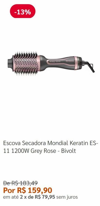 Pontofrio Escova Secadora Mondial Keratin ES-11 1200W Grey Rose - Bivolt oferta